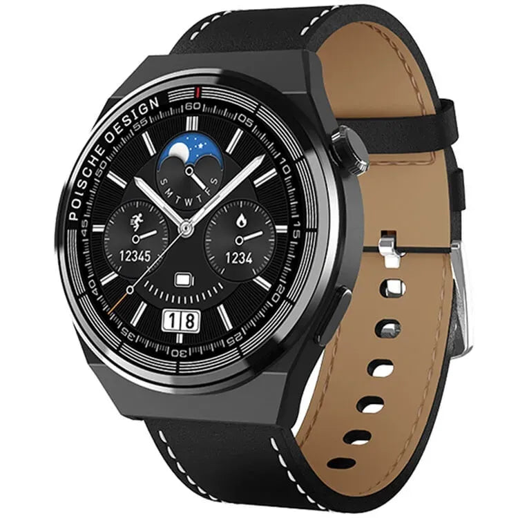 Reloj inteligente GT3 MAX® con 3 correas (cuero + acero inoxidable + silicona)