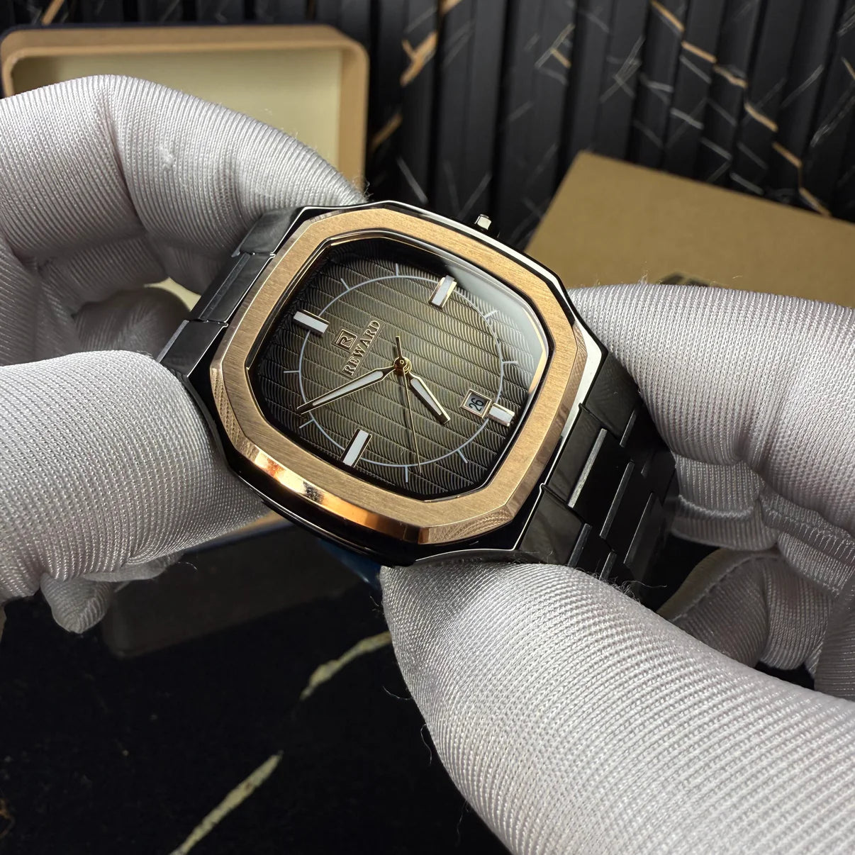 RELOJ REWARD༺VIP༻ DE LUJO EN ORO ROSA Y NEGRO