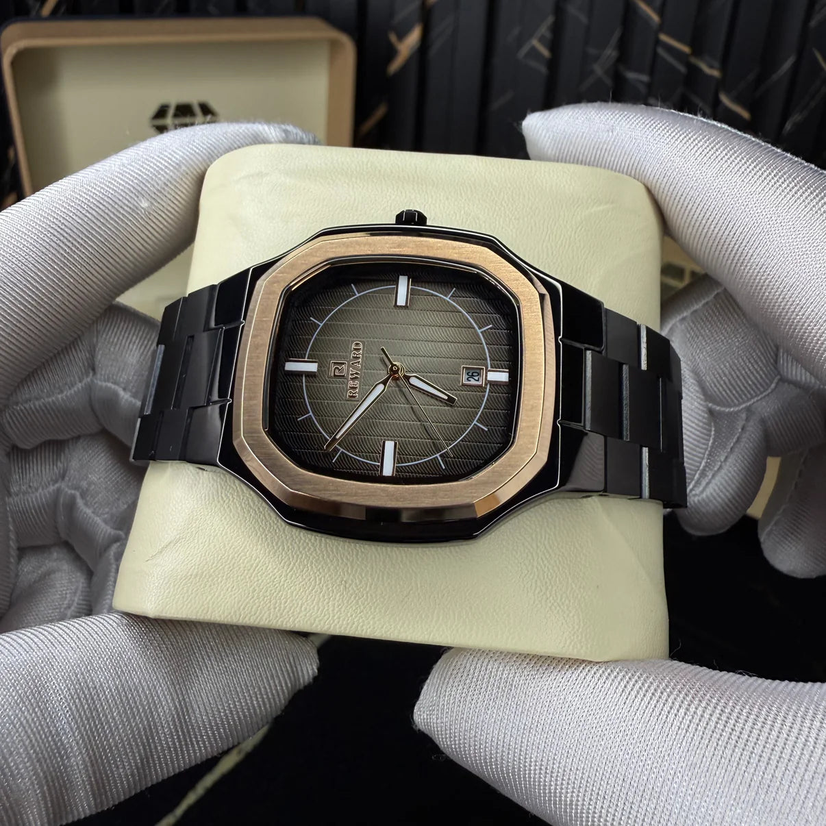 RELOJ REWARD༺VIP༻ DE LUJO EN ORO ROSA Y NEGRO