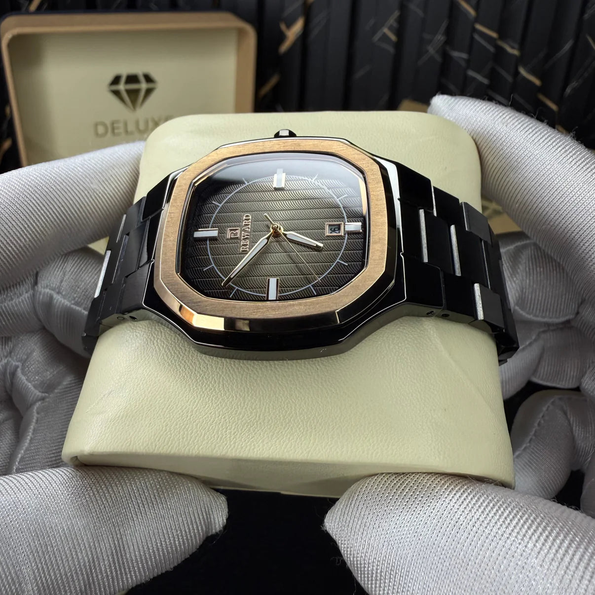 RELOJ REWARD༺VIP༻ DE LUJO EN ORO ROSA Y NEGRO