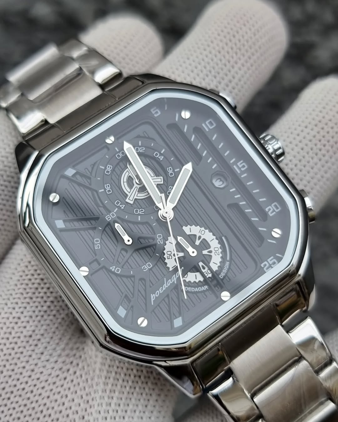 RELOJ POEDAGAR CRONÓGRAFO ACERO PLATEADO