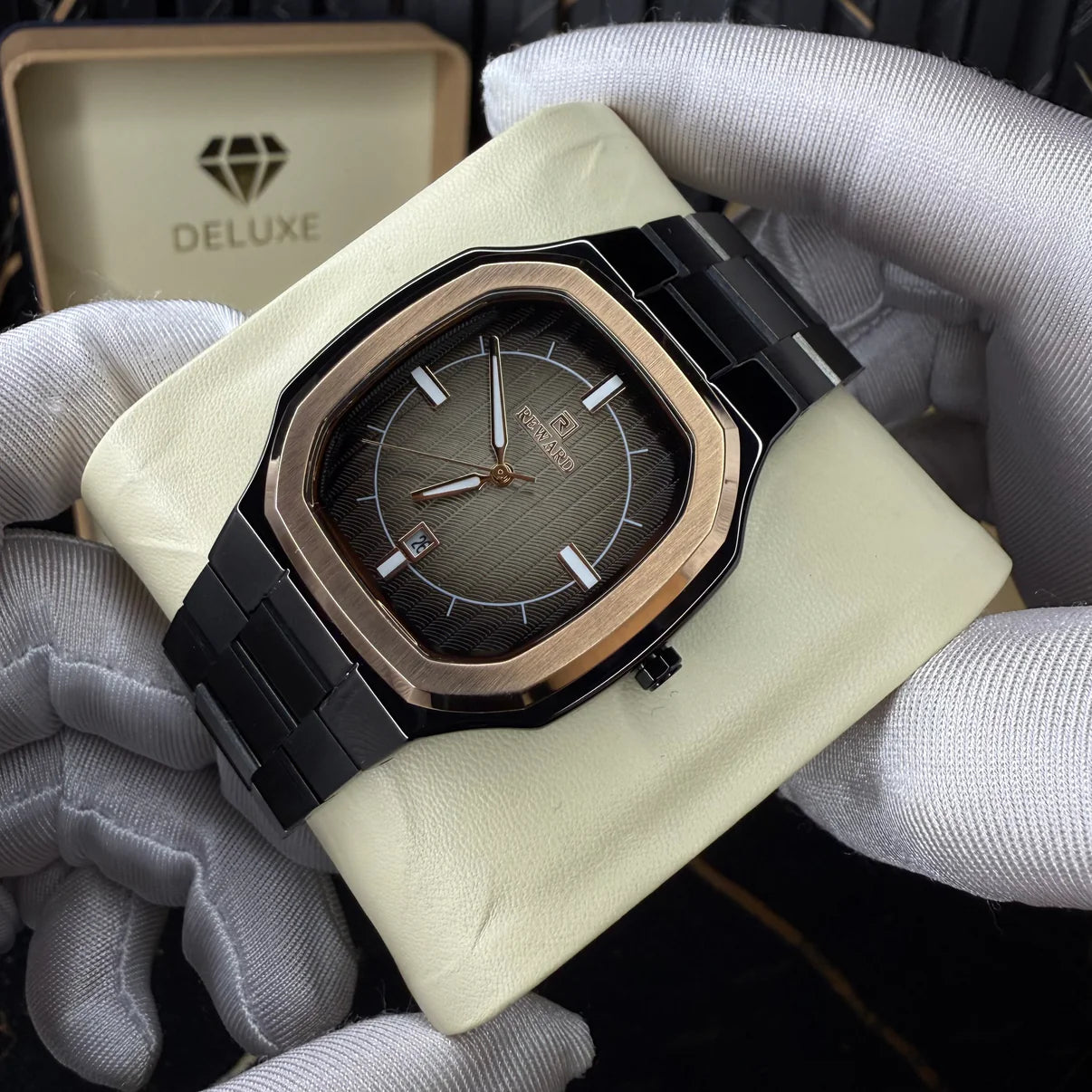 RELOJ REWARD༺VIP༻ DE LUJO EN ORO ROSA Y NEGRO