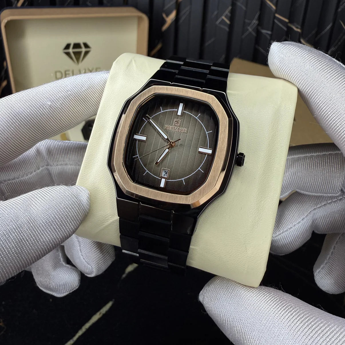 RELOJ REWARD༺VIP༻ DE LUJO EN ORO ROSA Y NEGRO