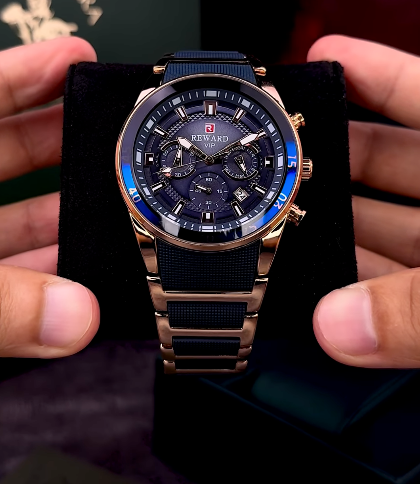 RELOJ REWARD VIP CRONÓGRAFO EN COLOR DORADO Y AZUL OSCURO/ORIGINAL