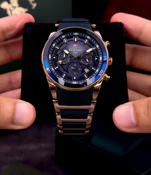 RELOJ REWARD VIP CRONÓGRAFO EN COLOR DORADO Y AZUL OSCURO/ORIGINAL