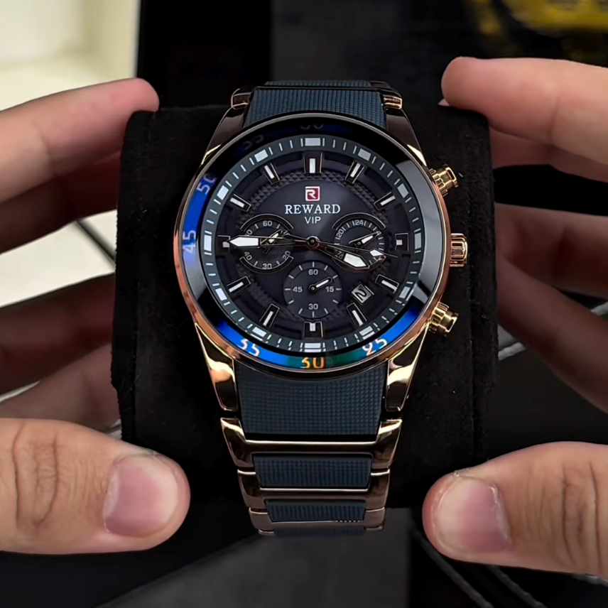 RELOJ REWARD VIP CRONÓGRAFO EN COLOR DORADO Y AZUL OSCURO/ORIGINAL