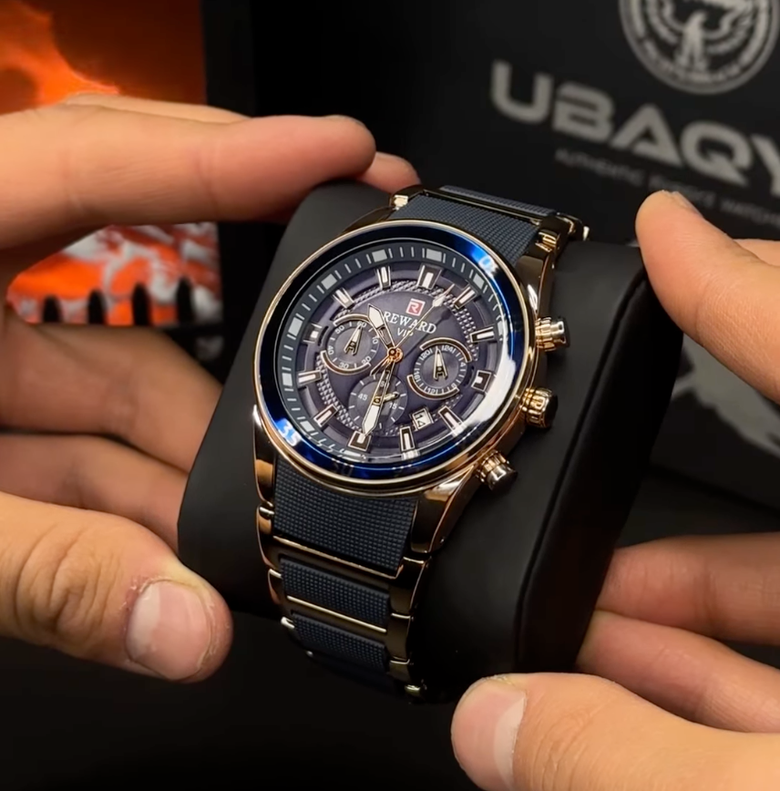 RELOJ REWARD VIP CRONÓGRAFO EN COLOR DORADO Y AZUL OSCURO/ORIGINAL